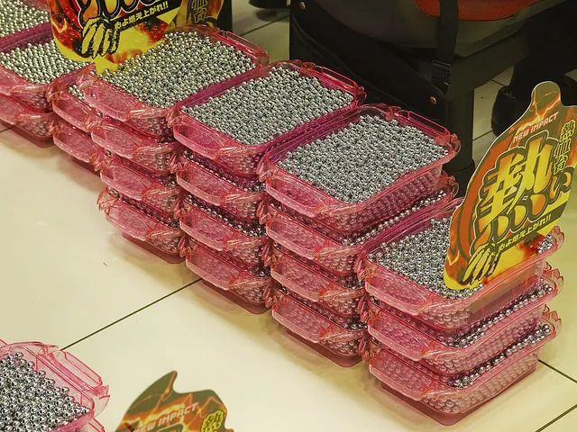 Pachinko balls in a tray
